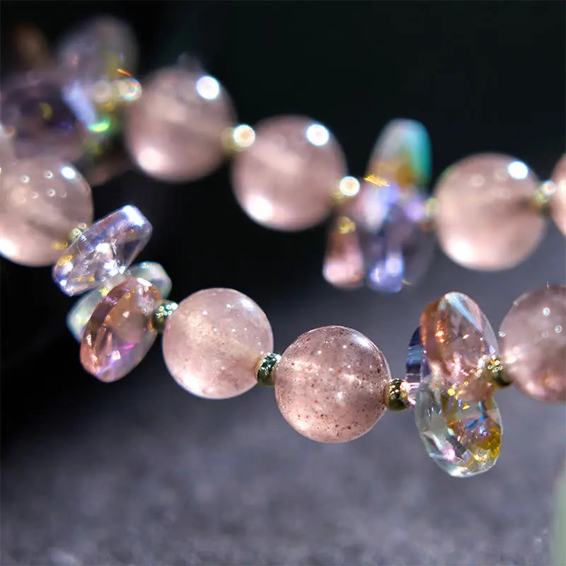 Buddha Stones Strawberry Quartz Crystal Gourd Positive Bracelet BS