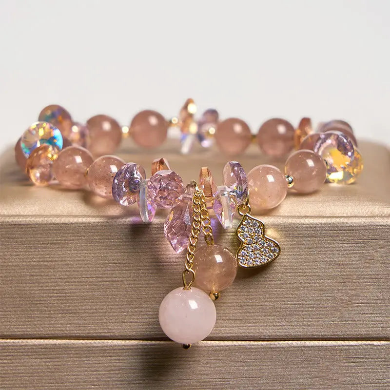 Buddha Stones Strawberry Quartz Crystal Gourd Positive Bracelet BS