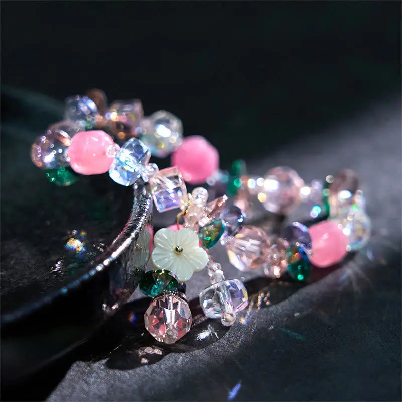 Buddha Stones Pink Crystal Green Crystal White Crystal Flower Warmth Bracelet BS