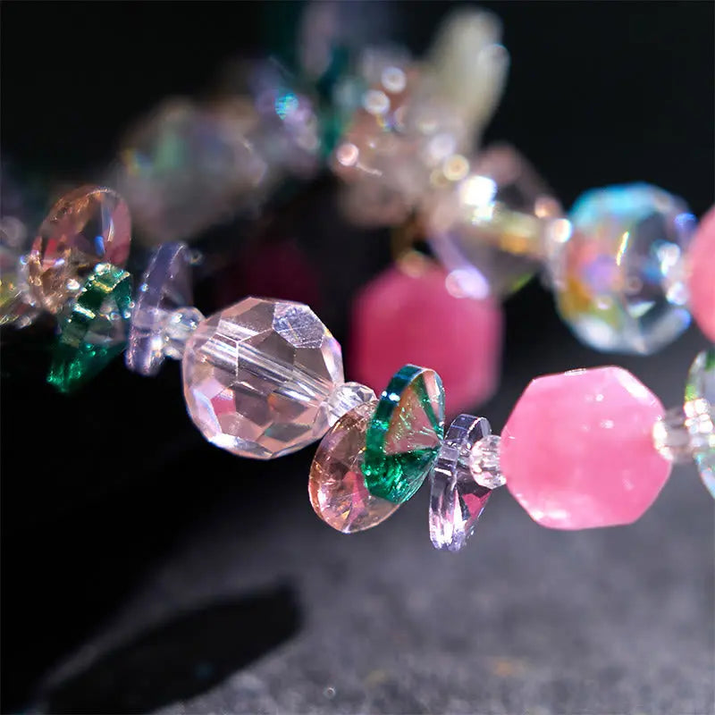 Buddha Stones Pink Crystal Green Crystal White Crystal Flower Warmth Bracelet BS