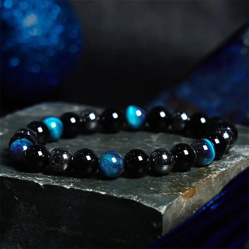 Support Powerful Natural Tiger's Eye Obsidian Hematite Bracelet Starymagic