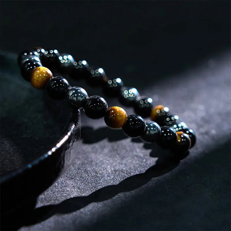 Support Powerful Natural Tiger's Eye Obsidian Hematite Bracelet Starymagic