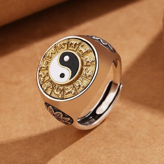 Buddha Stones Yin Yang Chinese Zodiac Copper Wealth Adjustable Ring BS