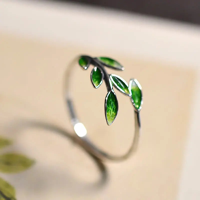 Buddha Stone Leaves Copper Wealth Adjustable Ring BS
