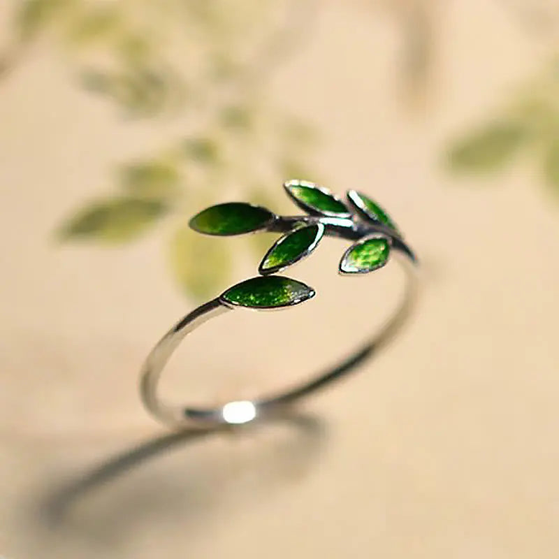 Buddha Stone Leaves Copper Wealth Adjustable Ring BS