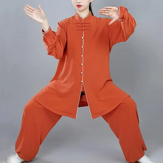 Buddha Stones 2Pcs Fall Solid Color Frog-Button Tai Chi Meditation Qigong Zen Practice Unisex Cotton Clothing Set BS