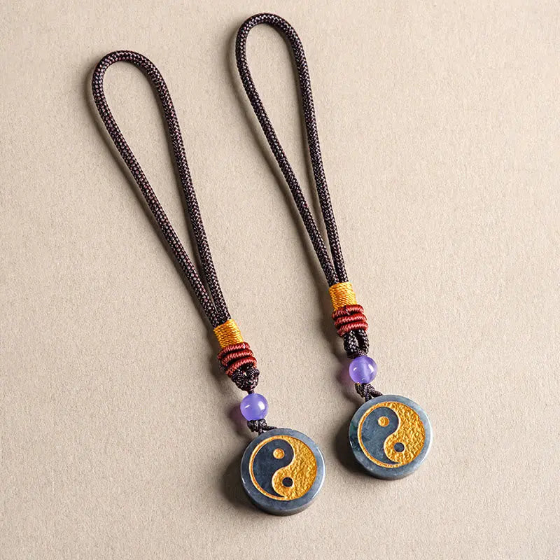 Buddha Stones Yin Yang Jade Harmony Protection Key Chain BS