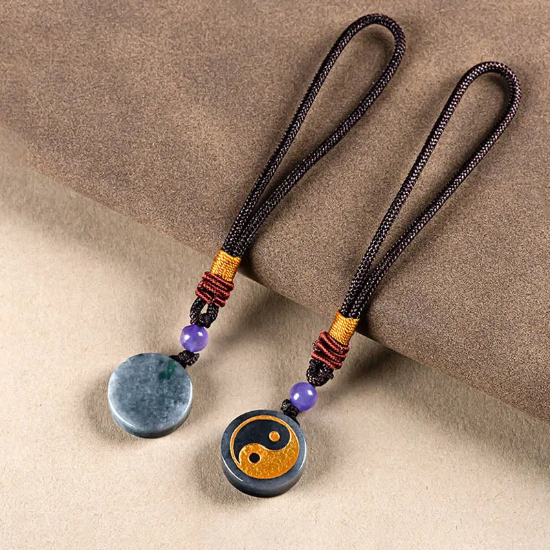 Buddha Stones Yin Yang Jade Harmony Protection Key Chain BS
