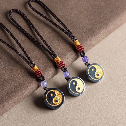 Buddha Stones Yin Yang Jade Harmony Protection Key Chain BS