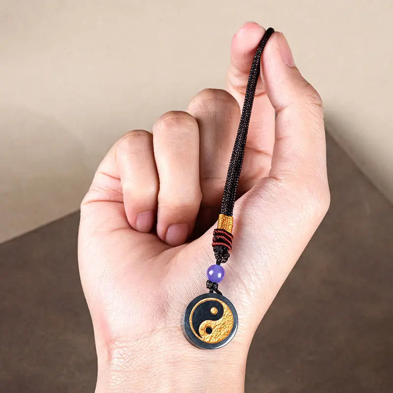 Buddha Stones Yin Yang Jade Harmony Protection Key Chain BS
