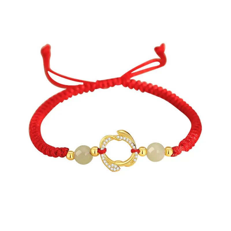 Buddha Stones Red String Hetian Jade 925 Sterling Silver Cubic Zirconia Year of the Snake Protection Bracelet BS