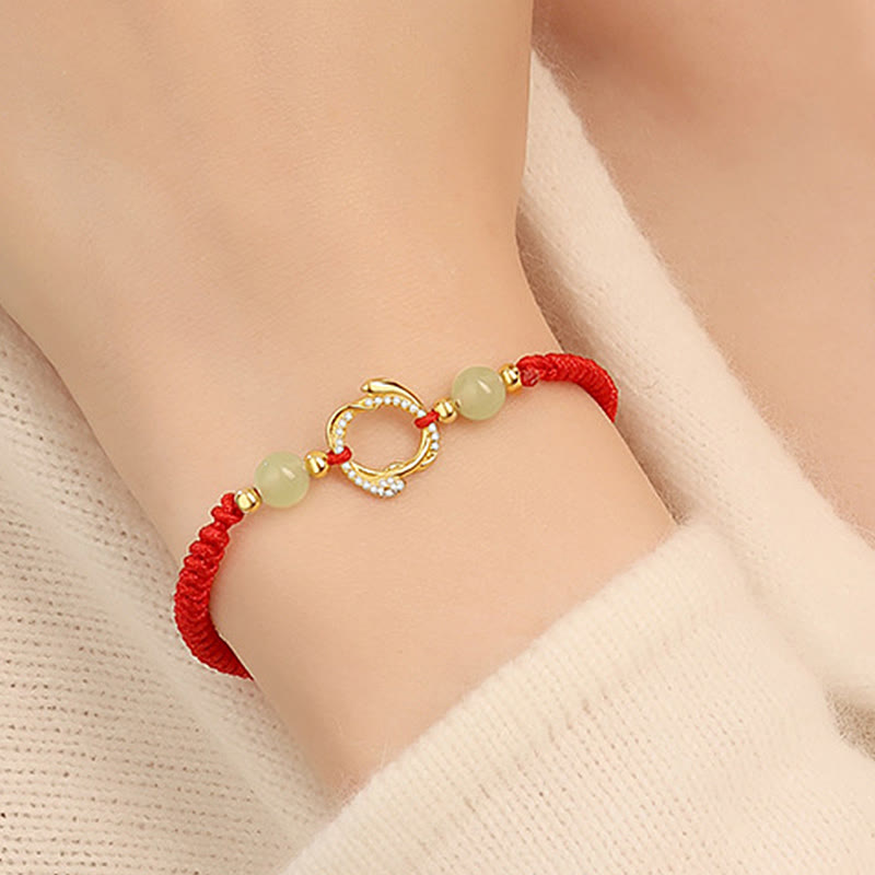Buddha Stones Red String Hetian Jade 925 Sterling Silver Cubic Zirconia Year of the Snake Protection Bracelet BS