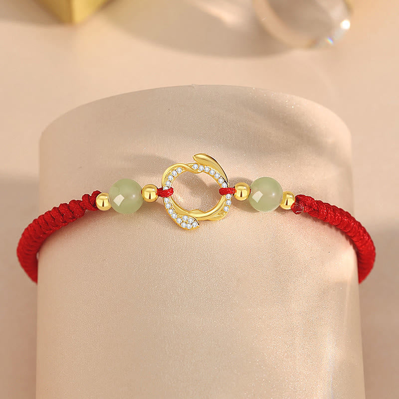 Buddha Stones Red String Hetian Jade 925 Sterling Silver Cubic Zirconia Year of the Snake Protection Bracelet BS