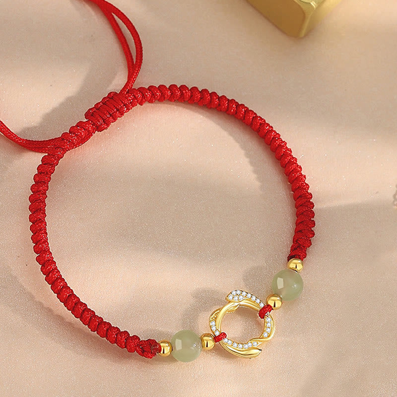 Buddha Stones Red String Hetian Jade 925 Sterling Silver Cubic Zirconia Year of the Snake Protection Bracelet BS