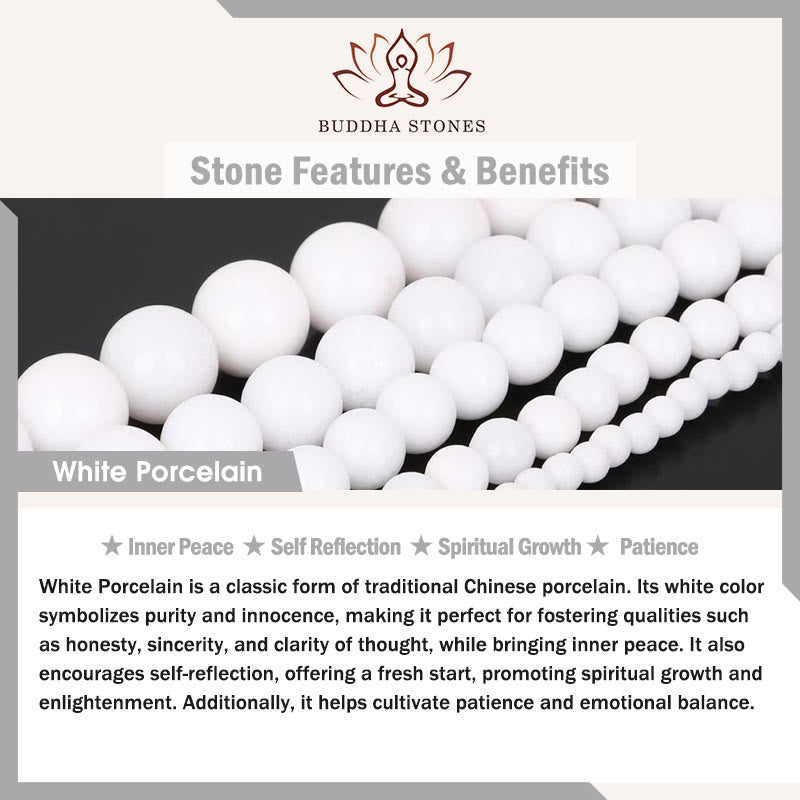 Buddha Stones 108 Mala Beads White Porcelain Six True Words 'Om Mani Padme Hum' Patience Bracelet BS