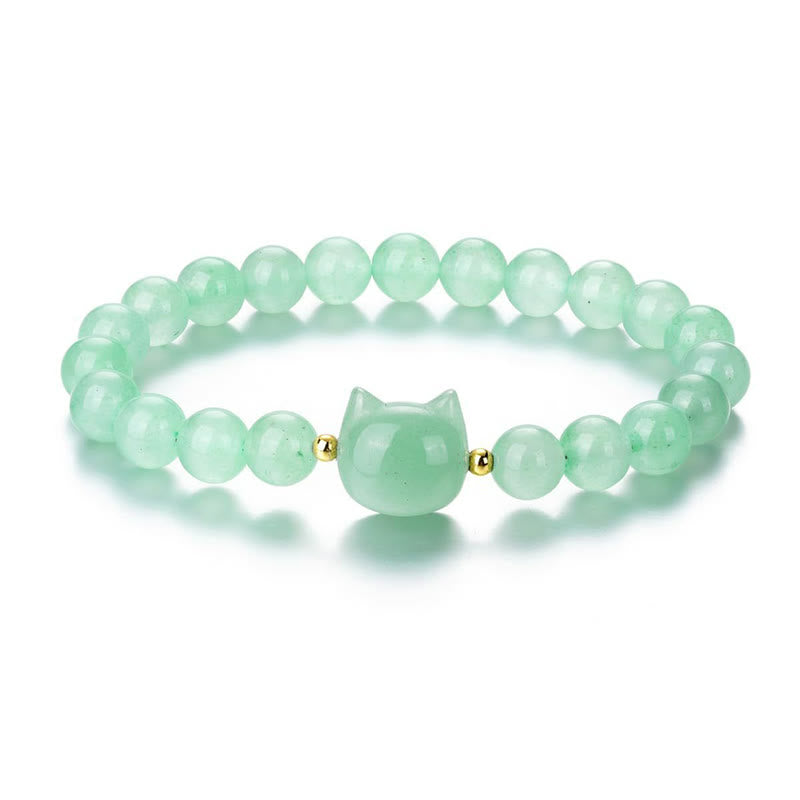 Buddha Stones Amethyst Green Aventurine Rose Quartz Fluorite Cat Head Balance Luck Bracelet BS