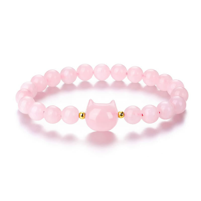 Buddha Stones Amethyst Green Aventurine Rose Quartz Fluorite Cat Head Balance Luck Bracelet BS