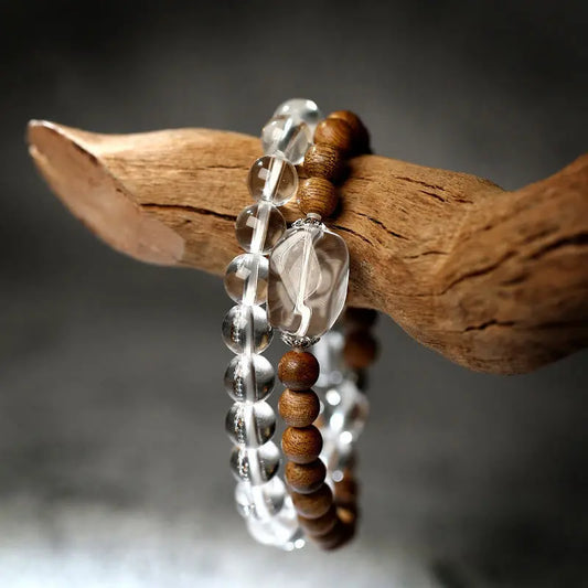 Buddha Stones Multi-layer White Crystal Agarwood Lotus Healing Calm Bracelet BS