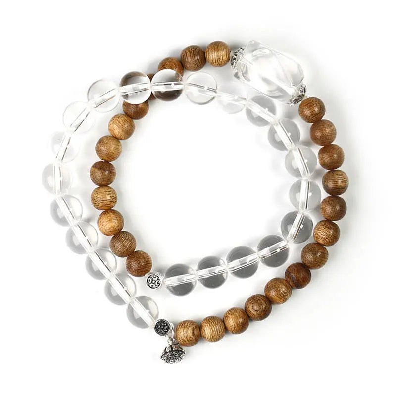 Buddha Stones Multi-layer White Crystal Agarwood Lotus Healing Calm Bracelet BS