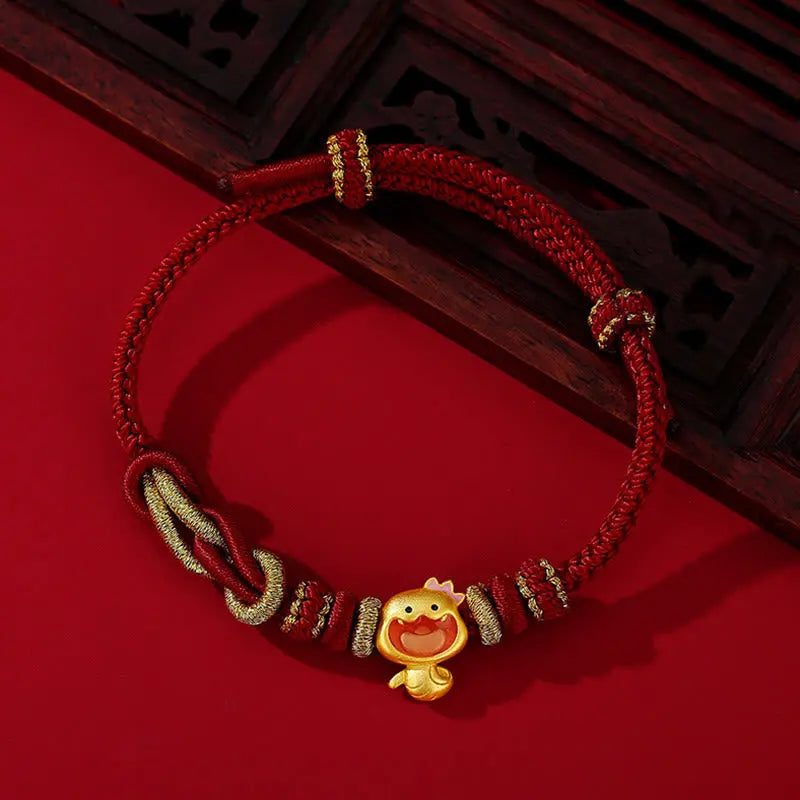 Buddha Stones Red String 925 Sterling Silver Year of the Snake Cute Crown Snake Strength Bracelet BS