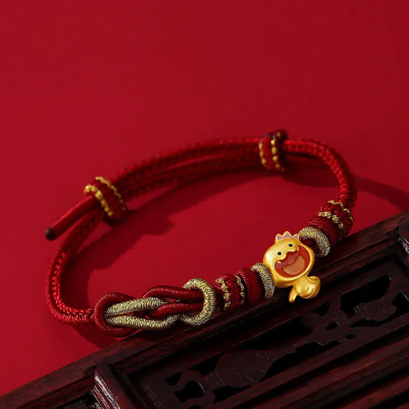 Buddha Stones Red String 925 Sterling Silver Year of the Snake Cute Crown Snake Strength Bracelet BS
