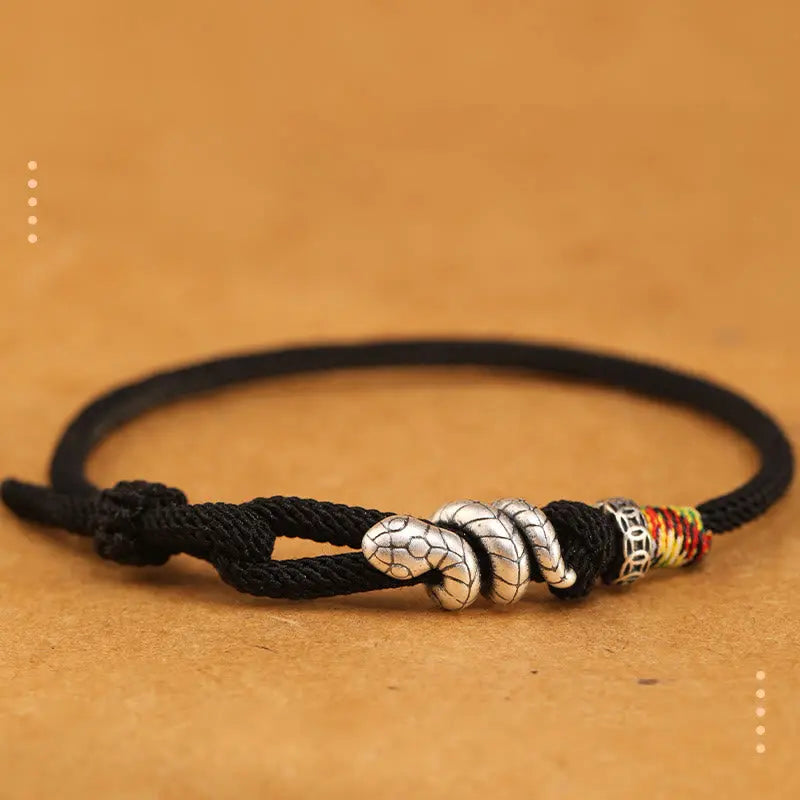 Buddha Stones Red String 925 Sterling Silver Year of the Snake Coin Ring Snake Luck Bracelet BS