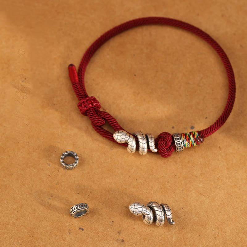 Buddha Stones Red String 925 Sterling Silver Year of the Snake Coin Ring Snake Luck Bracelet BS