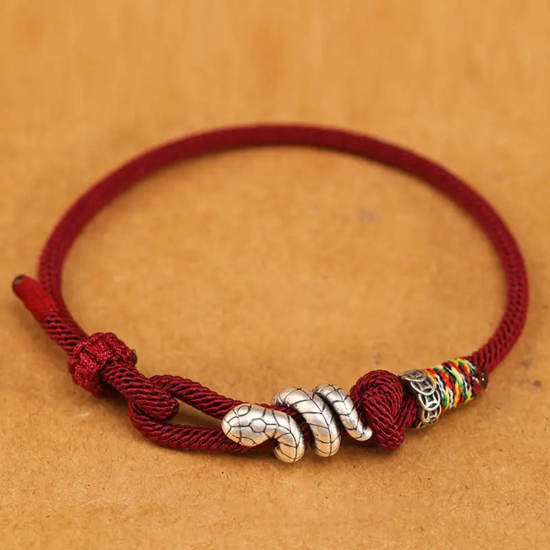 Buddha Stones Red String 925 Sterling Silver Year of the Snake Coin Ring Snake Luck Bracelet BS