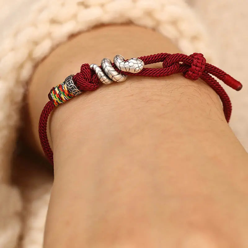 Buddha Stones Red String 925 Sterling Silver Year of the Snake Coin Ring Snake Luck Bracelet BS
