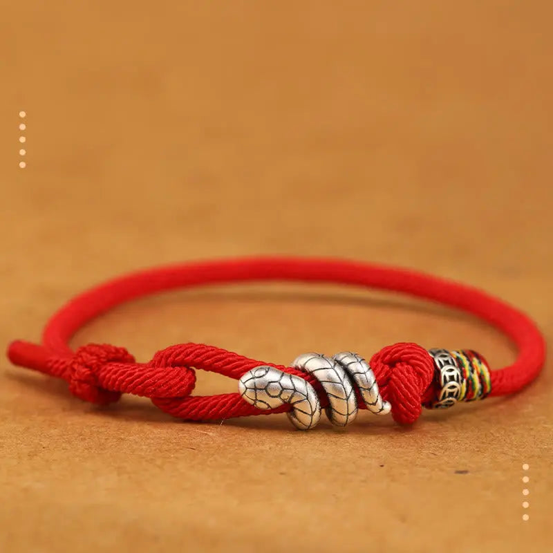 Buddha Stones Red String 925 Sterling Silver Year of the Snake Coin Ring Snake Luck Bracelet BS