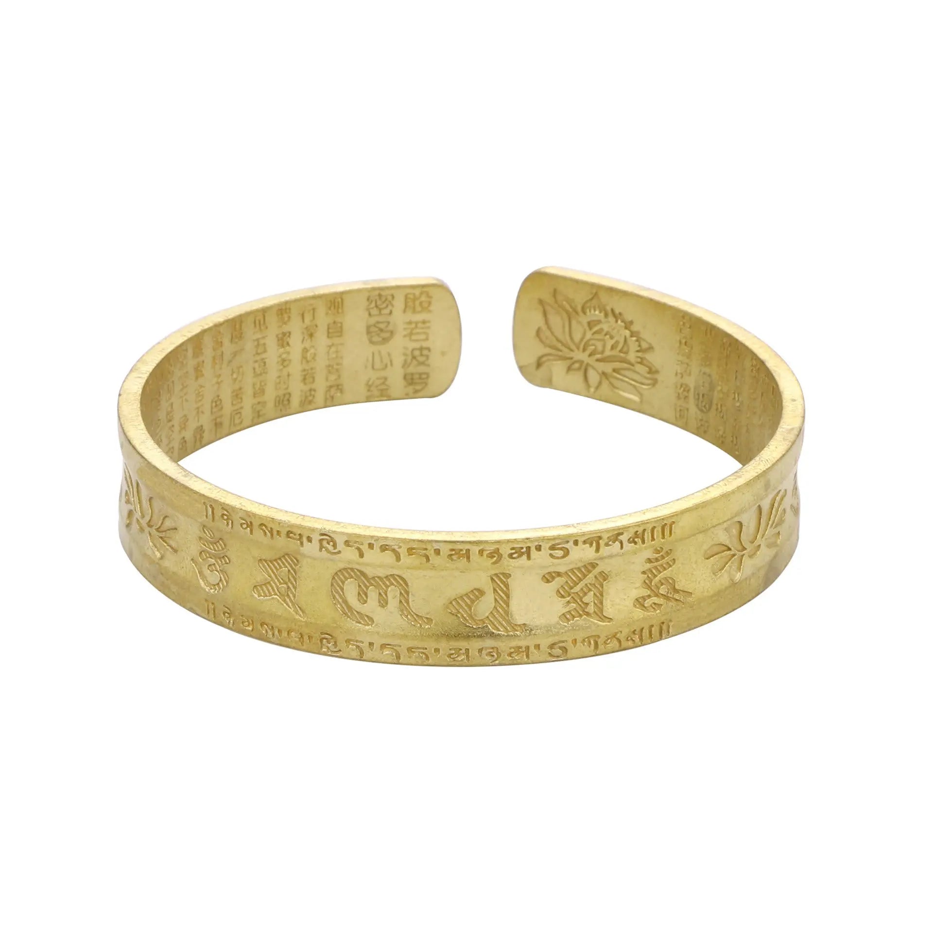 Buddha Stones Six True Words 'om Mani Padme Hum' Heart Sutra Lotus Copper Peace Cuff Bracelet Bangle BS