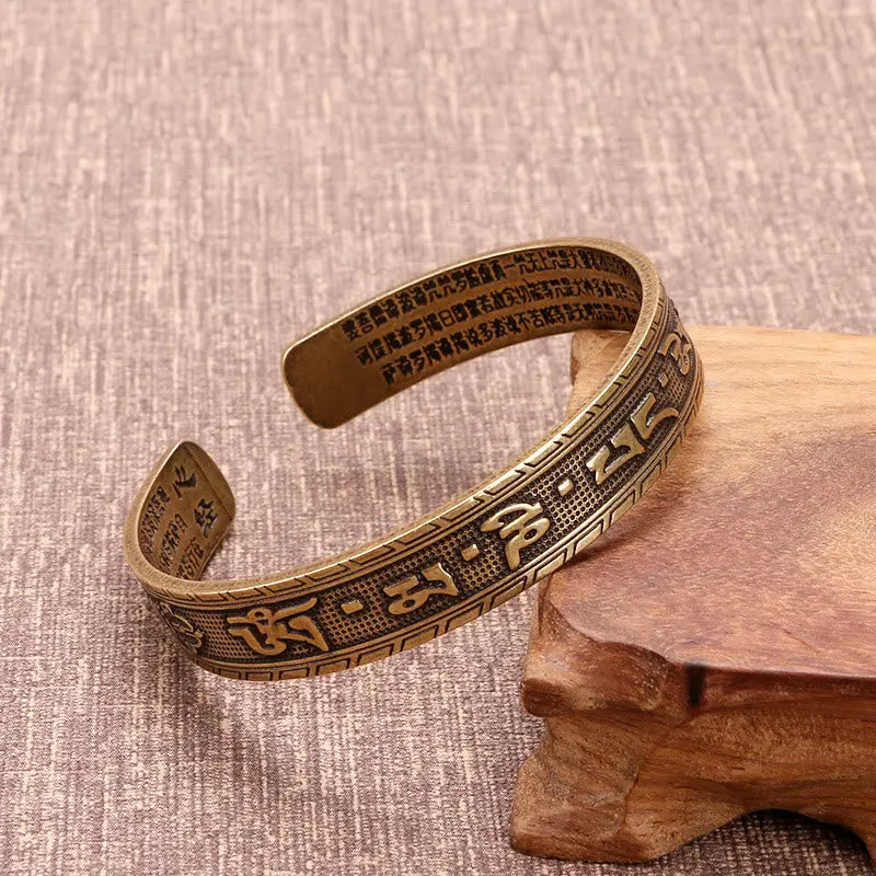 Buddha Stones Six True Words 'om Mani Padme Hum' Heart Sutra Copper Luck Wsidom Bracelet Bangle BS