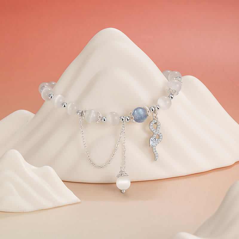 Buddha Stones Chrysoberyl Cat Eye Moonstone 925 Sterling Silver Year of the Snake Peace Bracelet BS