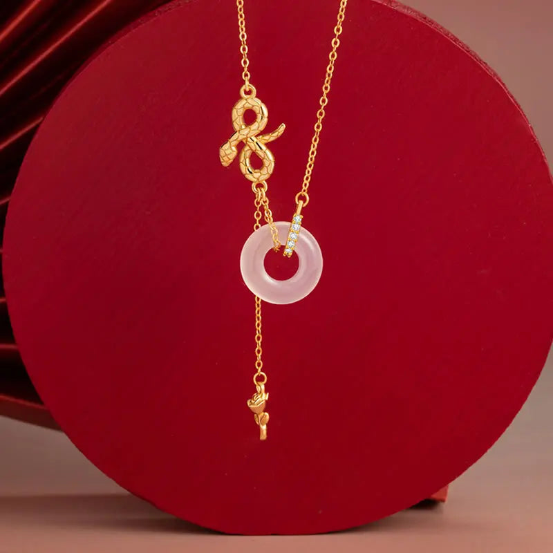 Buddha Stones Chalcedony 925 Sterling Silver Year of the Snake Rose Harmony Necklace Pendant BS