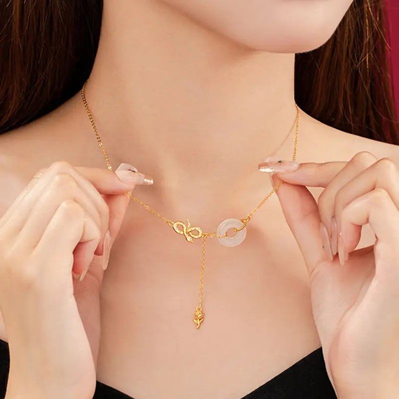 Buddha Stones Chalcedony 925 Sterling Silver Year of the Snake Rose Harmony Necklace Pendant BS