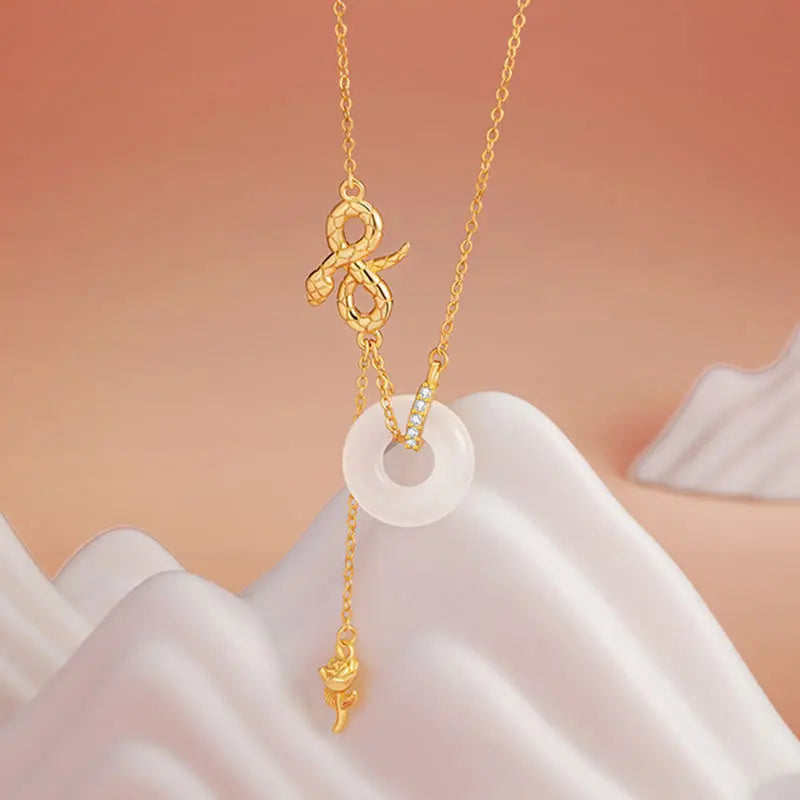 Buddha Stones Chalcedony 925 Sterling Silver Year of the Snake Rose Harmony Necklace Pendant BS