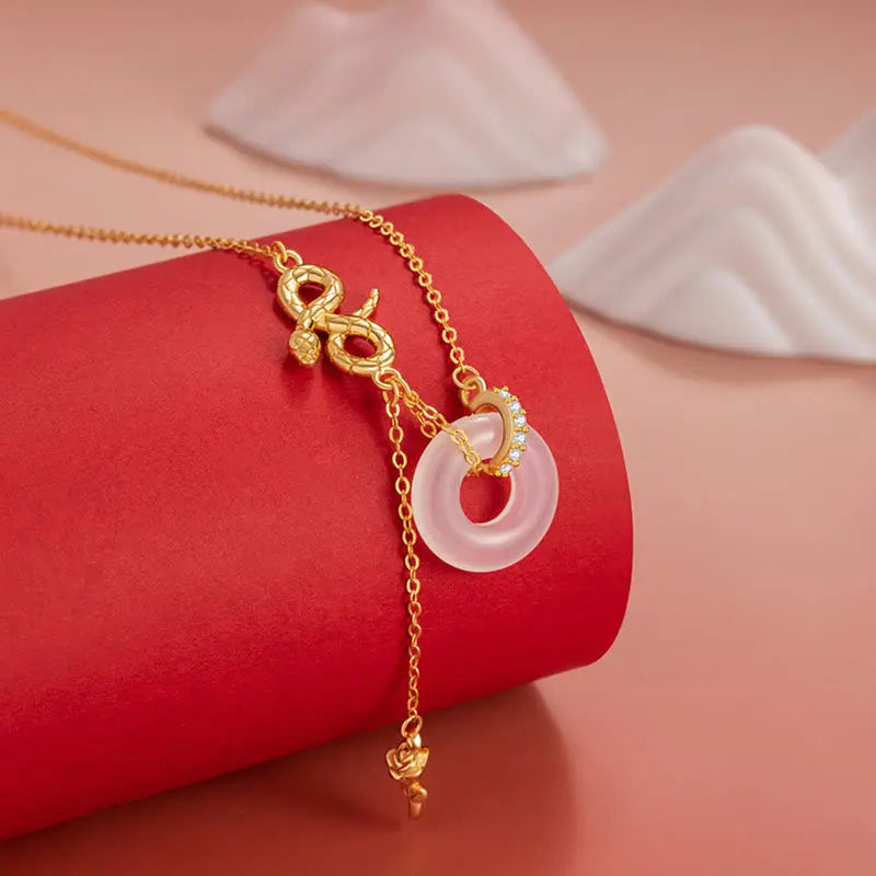 Buddha Stones Chalcedony 925 Sterling Silver Year of the Snake Rose Harmony Necklace Pendant BS