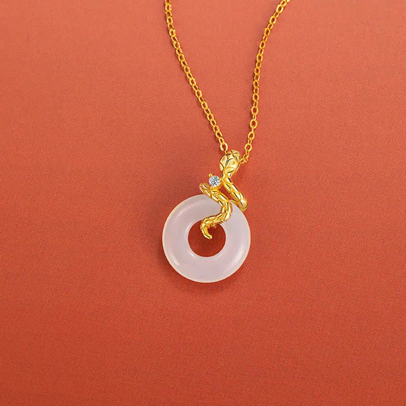 Buddha Stones Chalcedony 925 Sterling Silver Year of the Snake Peace Buckle Positive Necklace Pendant BS