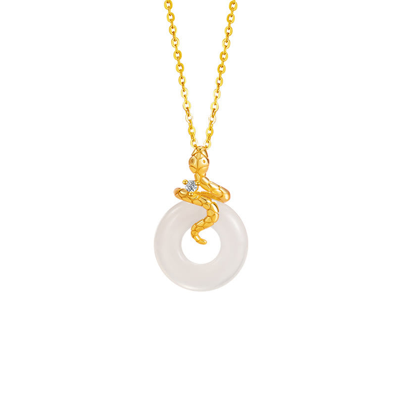 Buddha Stones Chalcedony 925 Sterling Silver Year of the Snake Peace Buckle Positive Necklace Pendant BS