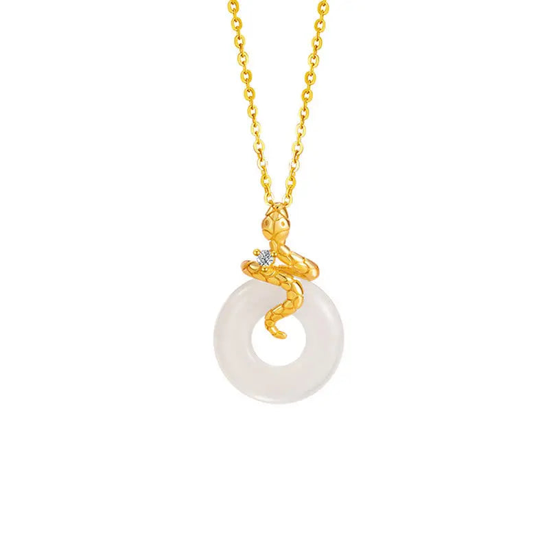 Buddha Stones Chalcedony 925 Sterling Silver Year of the Snake Peace Buckle Positive Necklace Pendant BS