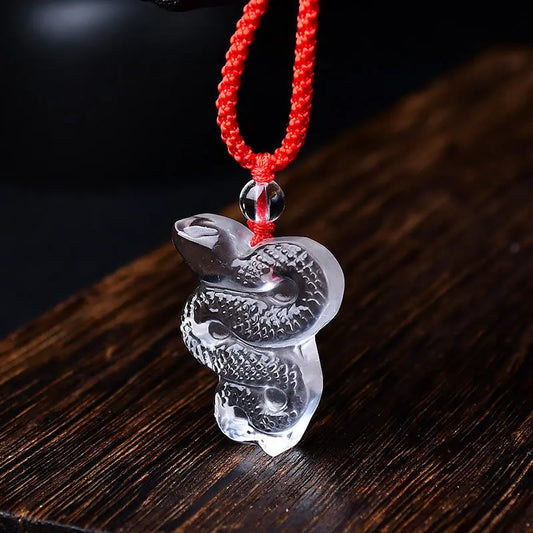 Buddha Stones White Crystal Liuli Year of the Snake Healing Necklace Pendant BS