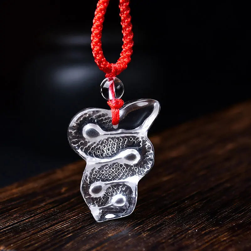 Buddha Stones White Crystal Liuli Year of the Snake Healing Necklace Pendant BS
