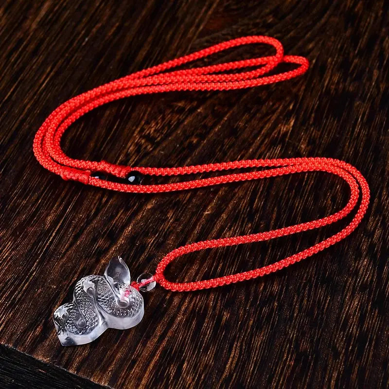 Buddha Stones White Crystal Liuli Year of the Snake Healing Necklace Pendant BS