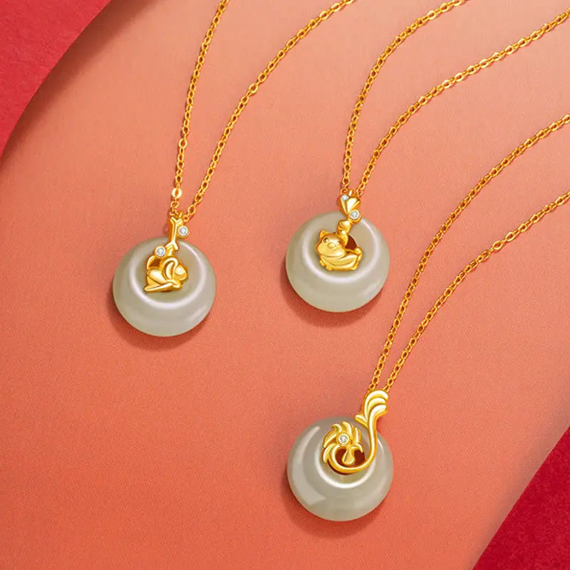Buddha Stones Chinese Zodiac Hetian Jade 925 Sterling Silver Abundance Necklace Pendant BS