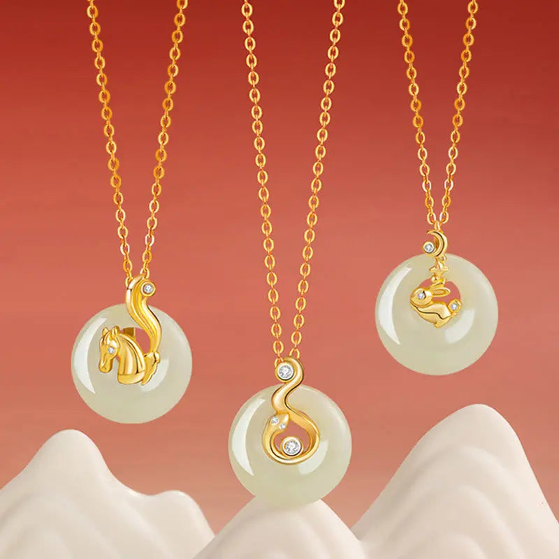 Buddha Stones Chinese Zodiac Hetian Jade 925 Sterling Silver Abundance Necklace Pendant BS
