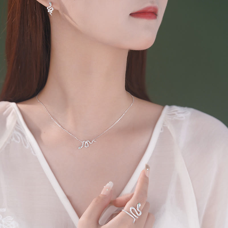 Buddha Stones 925 Sterling Silver Year of the Snake Calm Necklace Pendant Ring Earrings Set BS
