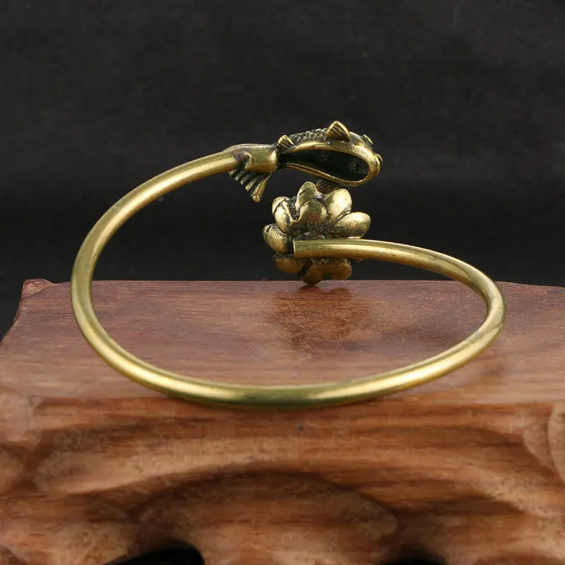 Buddha Stones Lotus Flower Koi Fish Copper Enlightenment Luck Bracelet Bangle BS