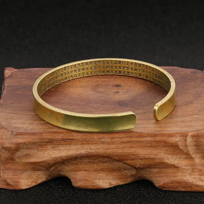 Buddha Stones Six True Words 'om Mani Padme Hum' Heart Sutra Copper Wisdom Peace Cuff Bracelet Bangle BS