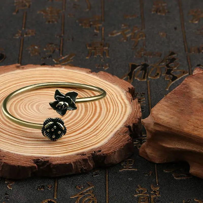 Buddha Stones Peach Blossom Copper Healing Bracelet Bangle BS