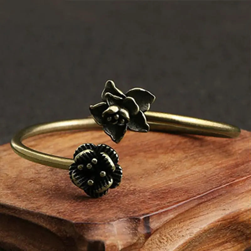 Buddha Stones Peach Blossom Copper Healing Bracelet Bangle BS